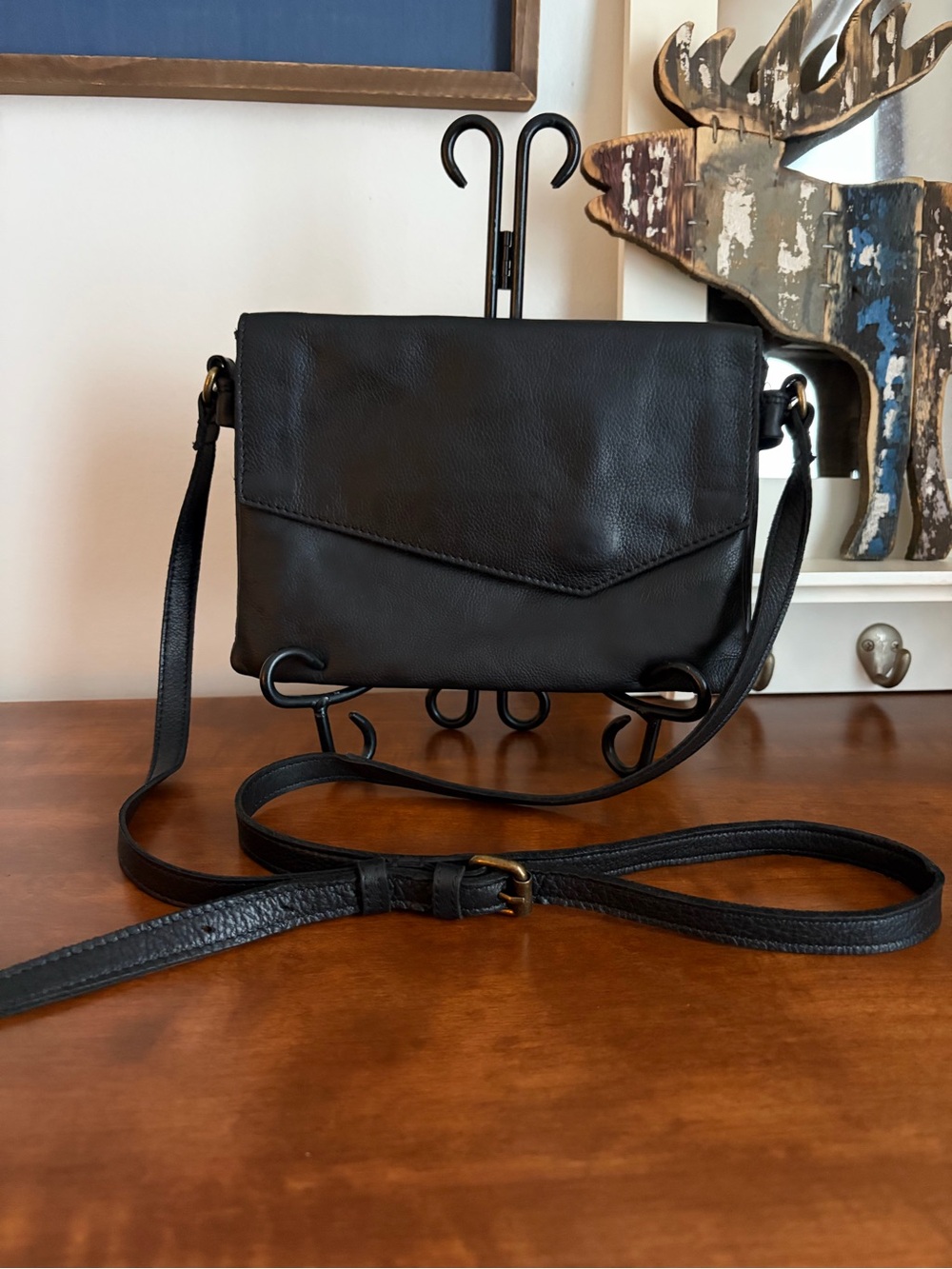 Everyday Black Leather Crossbody Purse